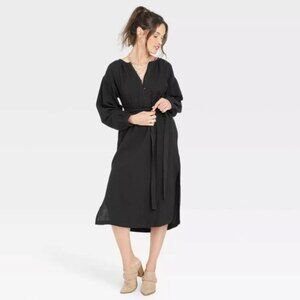 Universal Thread Long Balloon Sleeve Belted Cotton Gauze Dress - Size X-Large